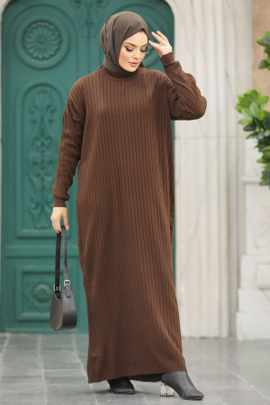 Brown Knitwear Modest Dress 20161KH - 1