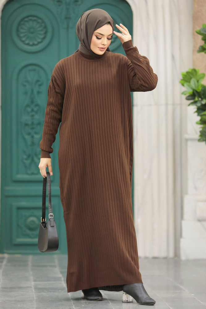 Brown Knitwear Modest Dress 20161KH - 1