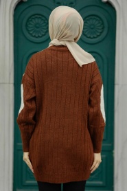 Neva Style - Brown Knitwear Muslim Jumper 8228KH - Thumbnail