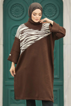 Brown Knitwear Muslim Tunic 20651KH - 1