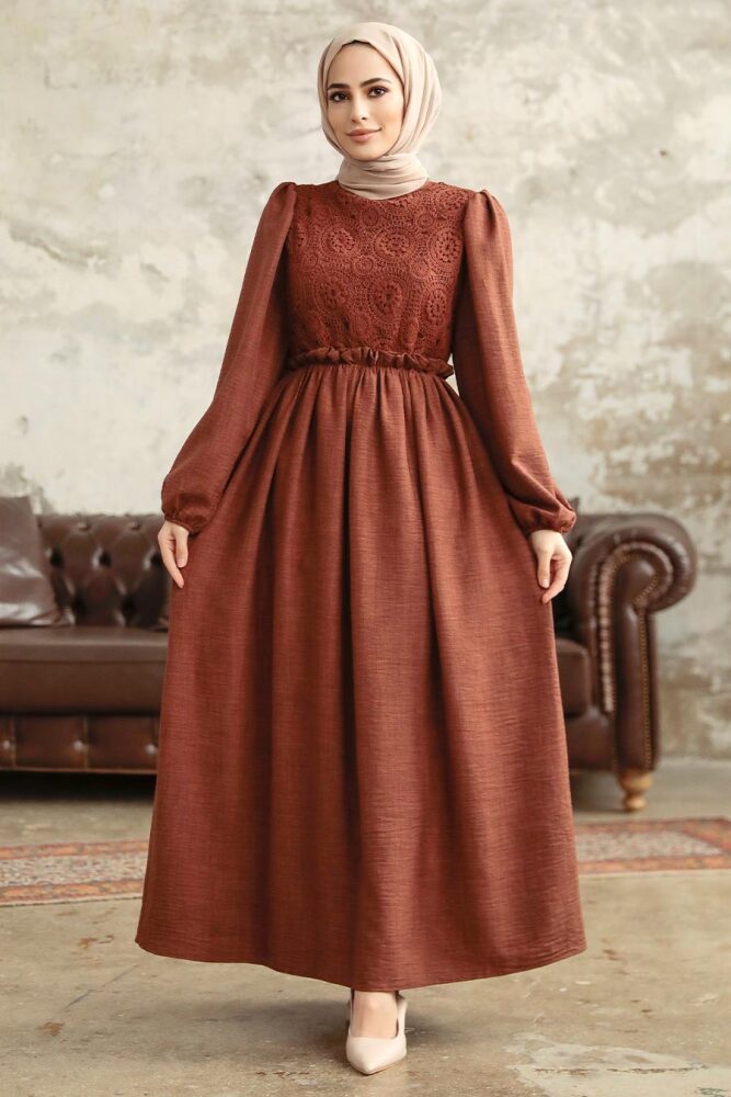 Brown Long Dress for Muslim Ladies 5857KH - 1