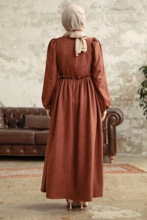 Brown Long Dress for Muslim Ladies 5857KH - 3