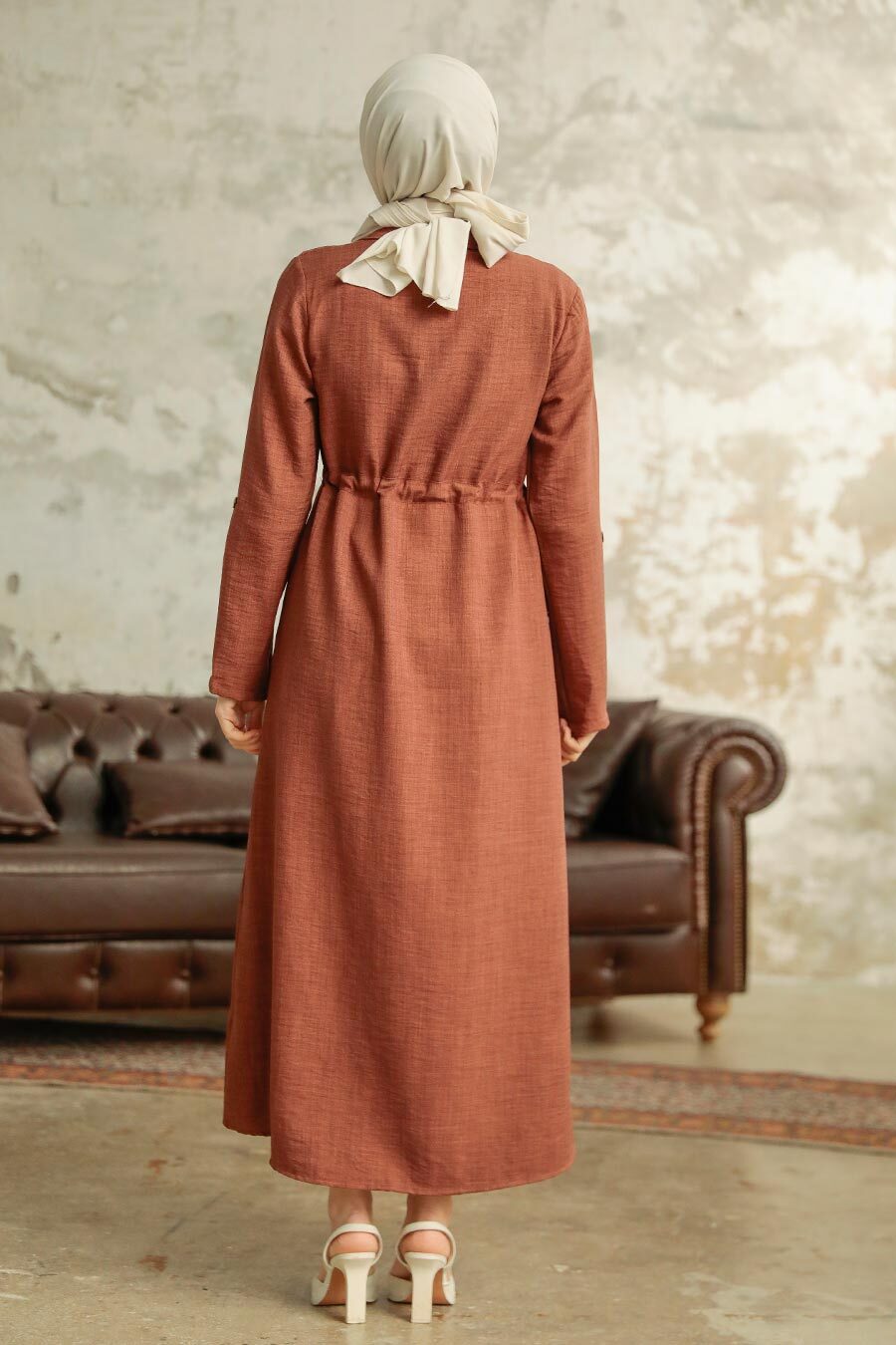 Neva Style - Brown Long Sleeve Coat 11341KH