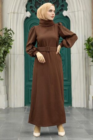 Brown Long Sleeve Dress 17861KH - 1