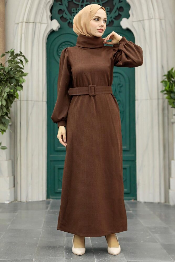 Brown Long Sleeve Dress 17861KH - 2