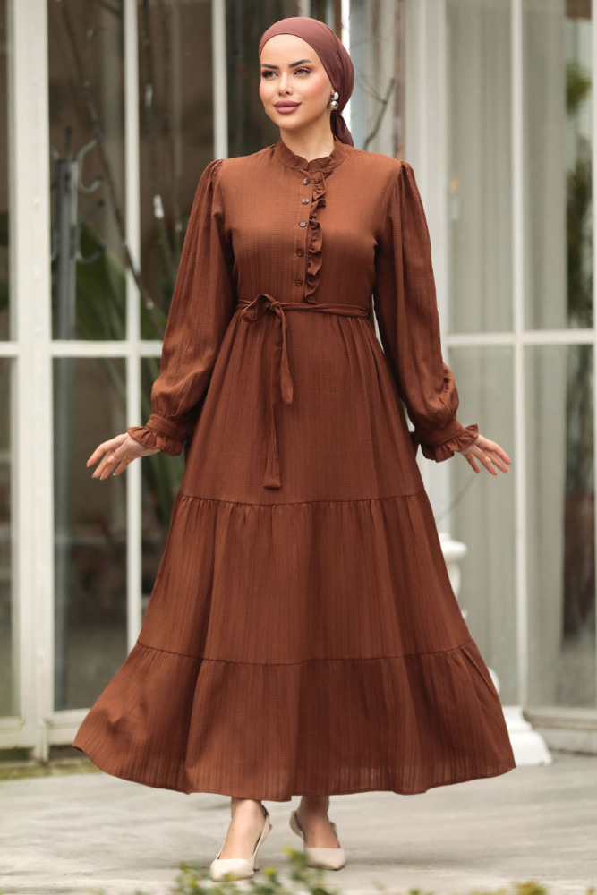 Brown Long Sleeve Dress 617KH - 1