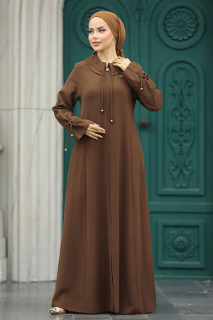 Brown Long Sleeve Turkısh Abaya 20021KH - 3