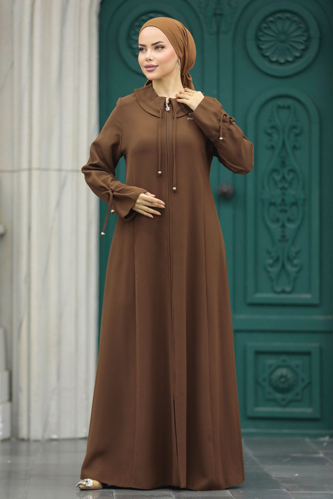 Brown Long Sleeve Turkısh Abaya 20021KH - 3