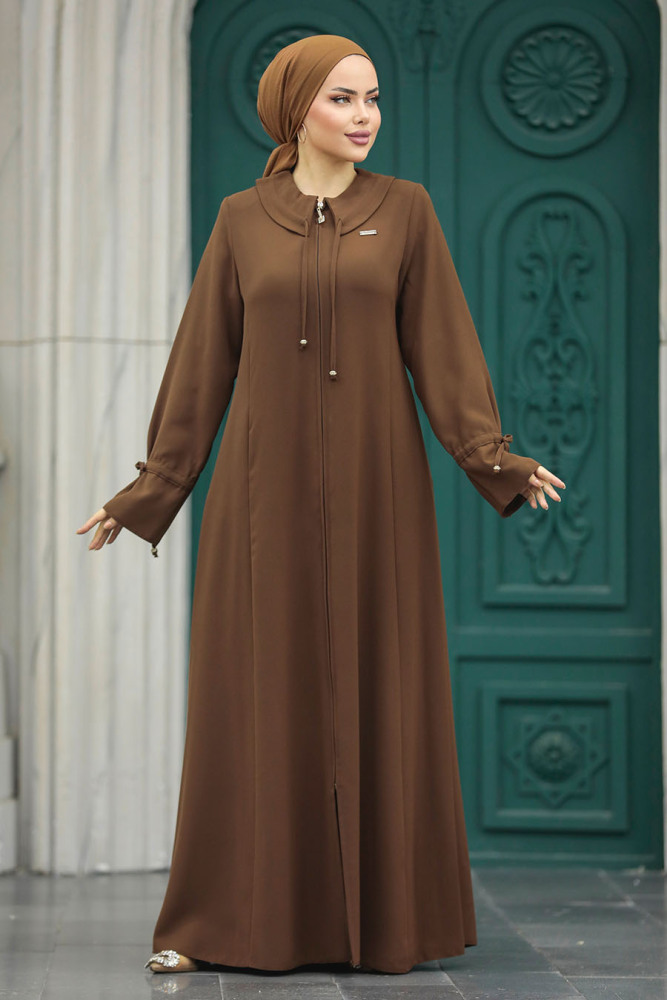 Brown Long Sleeve Turkısh Abaya 20021KH - 1