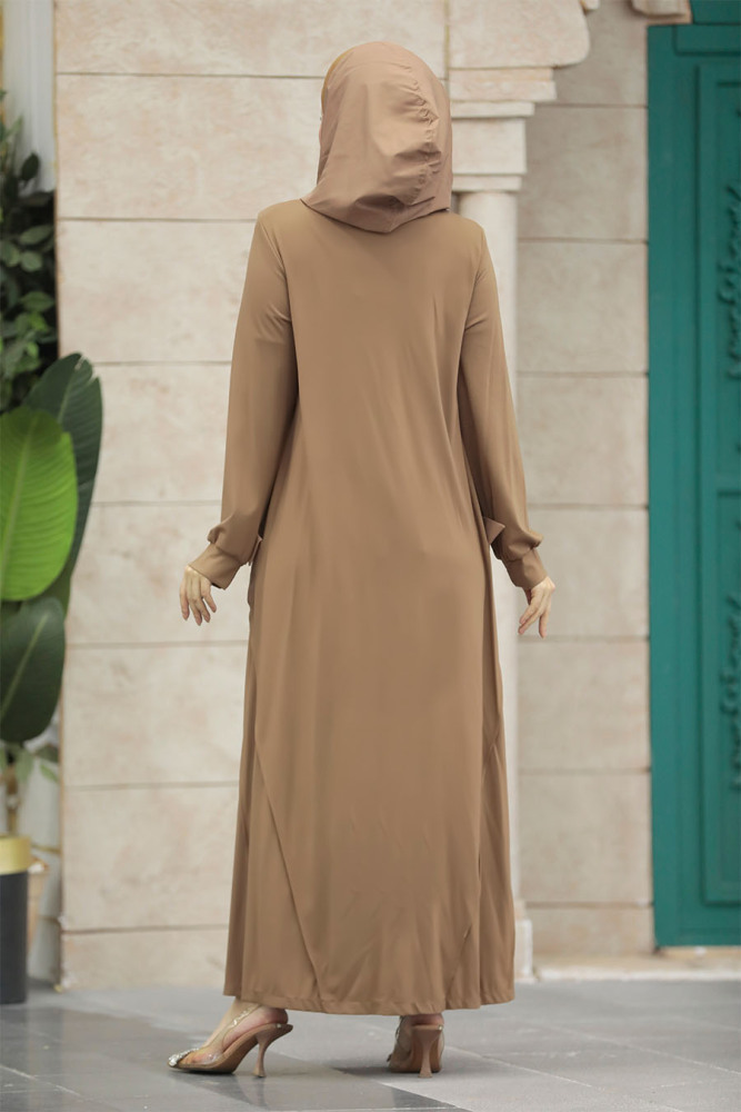 Brown Modest Abaya Dubai 20129KH - 3