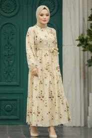 Neva Style - Brown Muslim Dress 13130KH - Thumbnail
