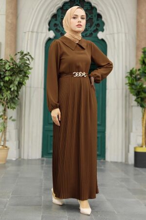 Brown Muslim Long Dress Style 34320KH - NEVA STYLE