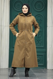 Neva Style - Brown Muslim Trench Coat 5941KH - Thumbnail