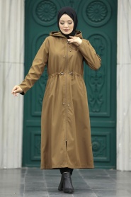 Neva Style - Brown Muslim Trench Coat 5941KH - Thumbnail