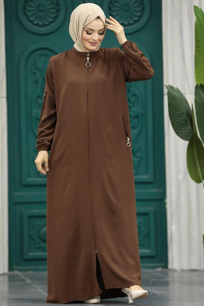 Brown Muslim Turkish Abaya 11070KH - 1