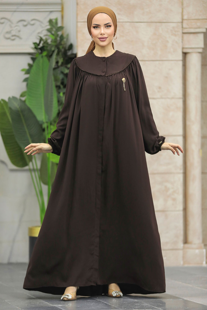 Brown Plus Size Abaya 20134KH - 1