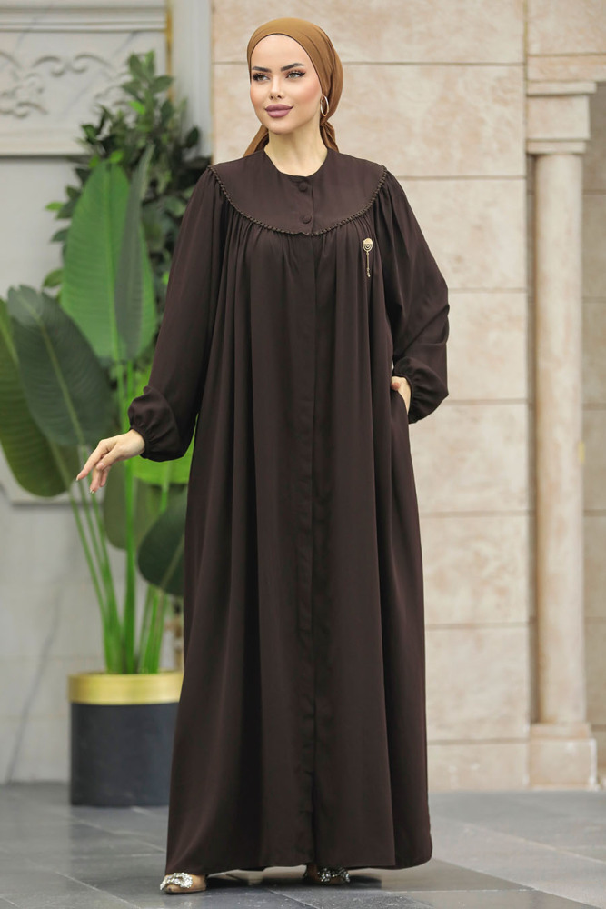 Brown Plus Size Abaya 20134KH - 3