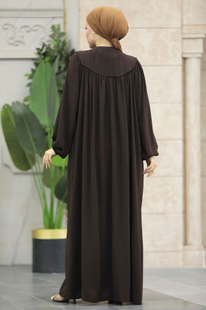 Brown Plus Size Abaya 20134KH - 4