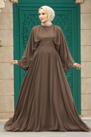 Neva Style - Brown Turkish Hijab Engagement Gown 60681KH - Thumbnail