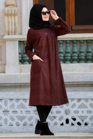 Neva Style - Büzgülü Bordo Tesettür Kaban 53340BR - 1