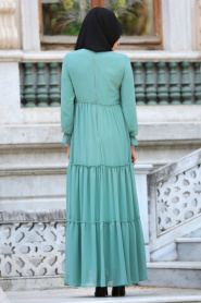 Neva Style - Büzgülü Çağla Yeşili Tesettür Elbise 41460CY - Thumbnail