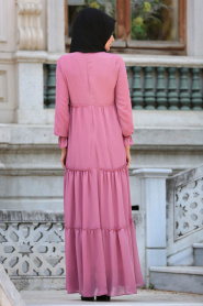 Neva Style - Büzgülü Gül Kurusu Tesettür Elbise 41460GK - Thumbnail