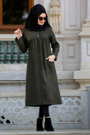 Neva Style - Büzgülü Haki Tesettür Kaban 53340HK - 1