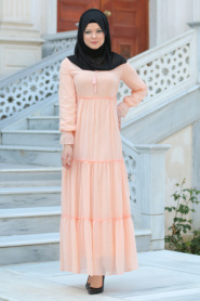 Neva Style - Büzgülü Pudra Tesettür Elbise 41460PD - Thumbnail