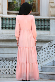 Neva Style - Büzgülü Somon Tesettür Elbise 41460SMN - Thumbnail