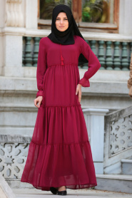 Neva Style - Büzgülü Vişne Tesettür Elbise 41460VSN - Thumbnail