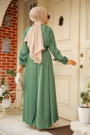 Neva Style - Çağla Yeşili Saten Tesettür Elbise 5727CY - Thumbnail