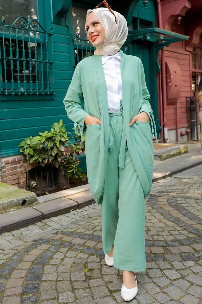  Çağla Yeşili Tesettür Hırka 1085CY - 1