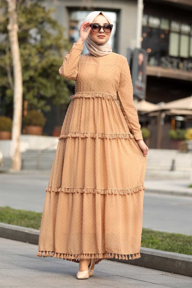 Neva Style - Camel Color Hijab Dress 4414C - 1