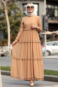 Neva Style - Camel Color Hijab Dress 4414C - Thumbnail