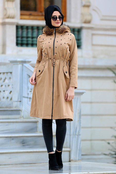 Neva Style - Camel Hijab Coat 21300C