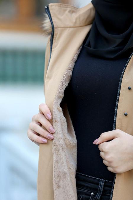 Neva Style - Camel Hijab Coat 21300C - 3