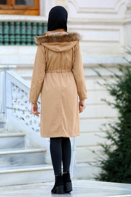 Neva Style - Camel Hijab Coat 21300C - 4