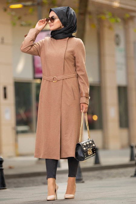 Neva Style - Camel Hijab Coat 9063C