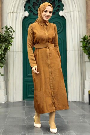 Camel Hijab Maxi Dress 1447C - 2