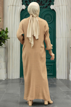 Neva Style - Camel Hijab Maxi Knitwear Dress 4852C - Thumbnail