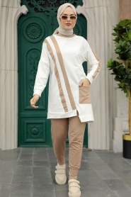 Neva Style - Camel Hijab Sportswear Dual Suit 13590C - Thumbnail
