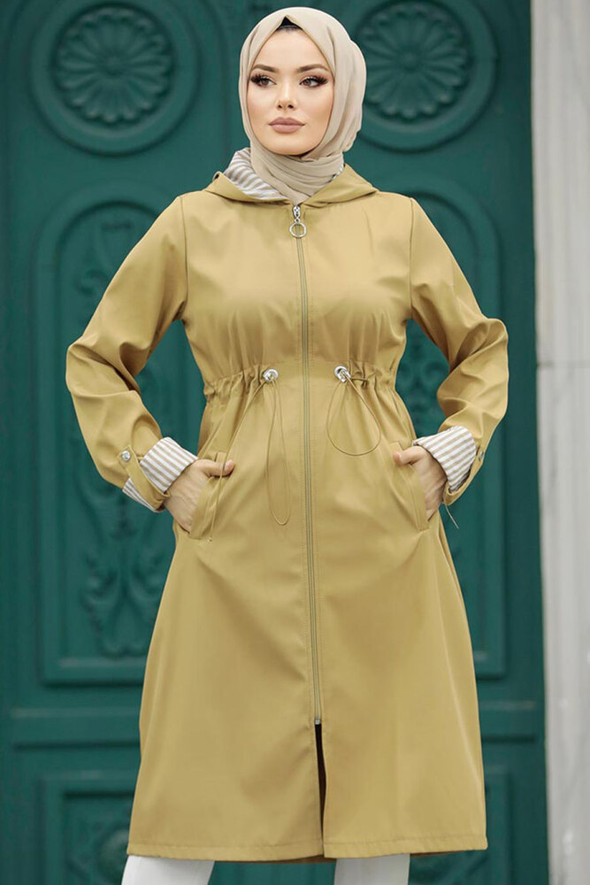 Neva Style - Camel Hijab Turkish Trench Coat 613C - 2