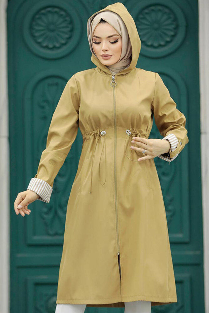 Neva Style - Camel Hijab Turkish Trench Coat 613C - 3