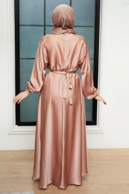 Neva Style - Camel Saten Tesettür Elbise 5727C - Thumbnail