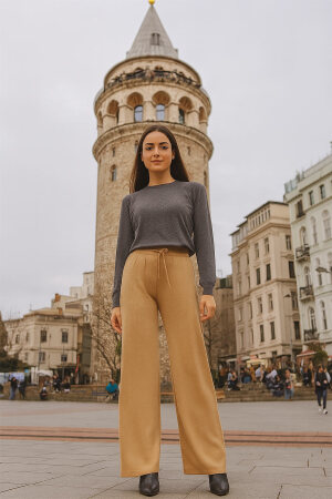 Neva Style - Camel Tesettür Triko Pantolon 40102C - 1