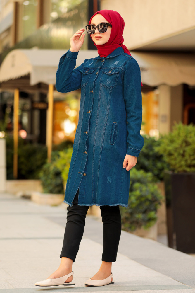 Neva Style - Cape Hijab Denim Bleu Marine 419L - 1