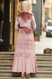 Neva Style - Çapraz Model Pudra Tesettür Kadife Elbise 50521PD - Thumbnail