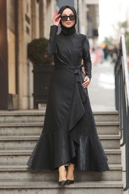 Neva Style - Çapraz Model Siyah Tesettür Elbise 51110S - Thumbnail