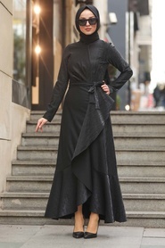 Neva Style - Çapraz Model Siyah Tesettür Elbise 51110S - Thumbnail