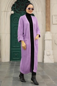 Neva Style - Cardigan en maille hijab lilas 4182LILA - Thumbnail